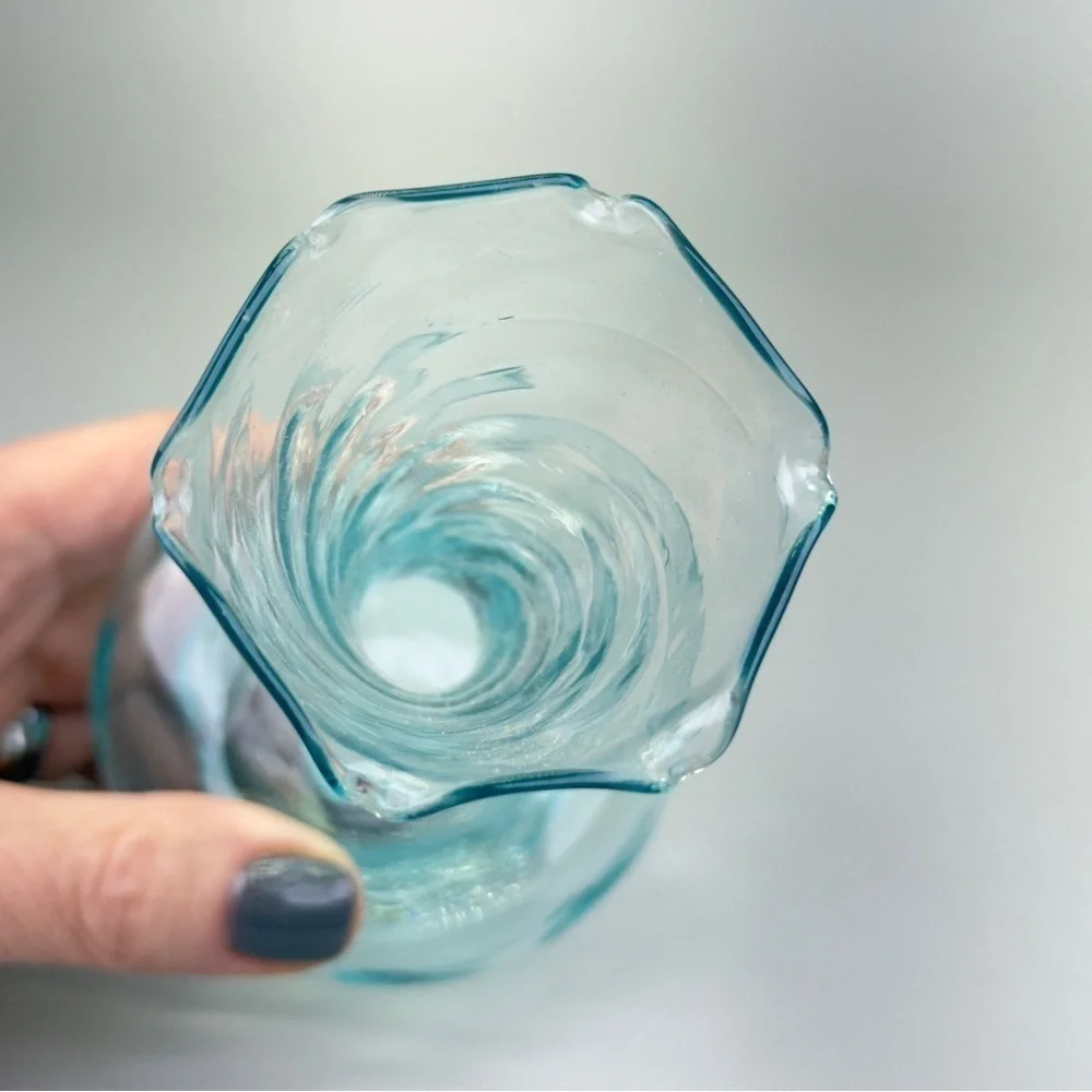 Vintage Turquoise Swirl Glass Vase